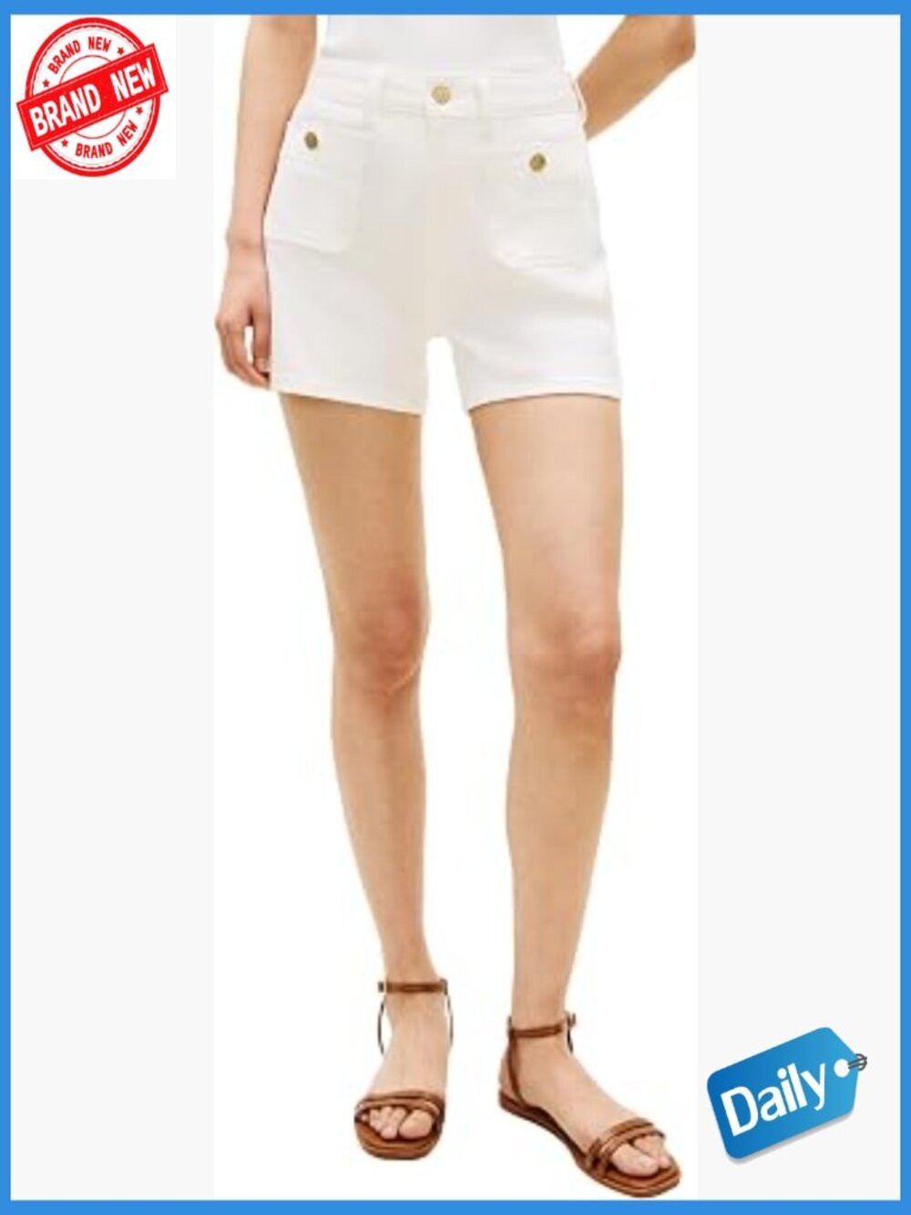 High Rise Denim Shorts with Stretch and Pockets